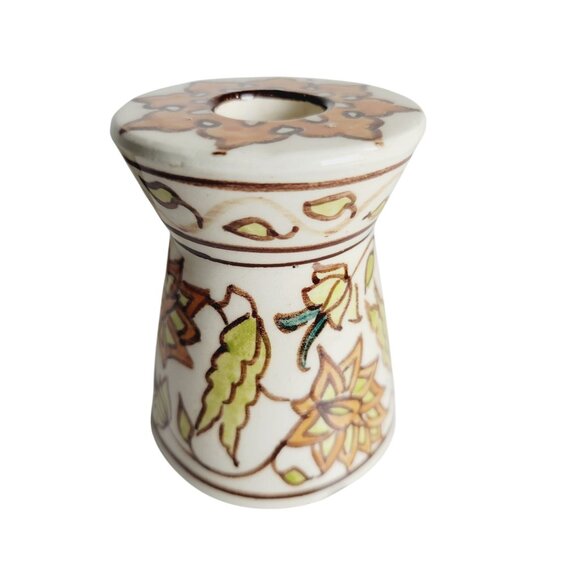 Hand-Painted Bohemian Taper Candle Holder Floral Design Signed - Picture 2 of 8